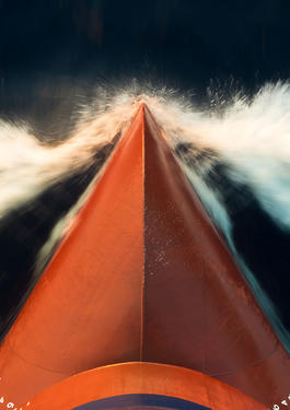 Ship sailing top view